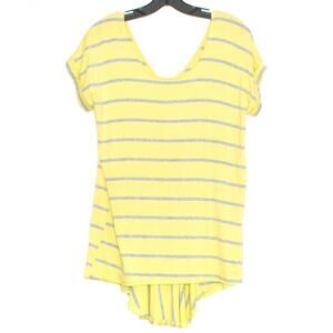 NWT Pure + Good Womens Top High Low Short Sleeve Stripe Yellow Gray Size XS FV